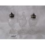 Three piece cut glass vase shaped cruet Birm 1906