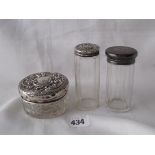 Hobnailed cut dressing table jar 2.5” dia also two others