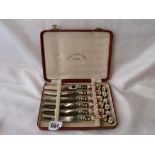 Boxed set six Crown Derby tea knives with steel blades
