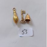 Three 9ct gold charms 2.1g