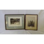 Etching by Seymour Haden 1877 fishing and another after Millet