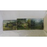 Pauline Brown Artists painting in a landscape on board 10”x12” signed, a group of 3