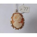 Shell cameo pendant in fancy 9ct mount 4cm long