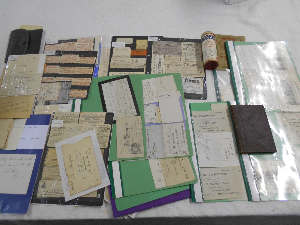 MEDICAL EPHEMERA a collection of 19th. & early 20th. C. prescriptions, labels, etc