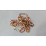 Three row freshwater pink pearl necklace