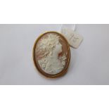 18ct gold oval cameo brooch carved with female head.