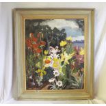 Lucy Harwood - Lillies and flora in the garden of Benton End House 30”x25” signed