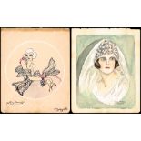 1915-1927 collection of 7 small portraits of women Some named: I. O'Neill 1926, Elsie McAsey 1927,