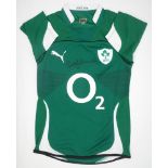 Rugby 2010 Irish international rugby jersey, match worn by Paddy Wallace. Ireland number 12, rugby