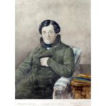 1840s Daniel O'Connell portrait engraving. A large coloured print, Daniel O'Connell, seated in an