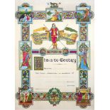 1912 (August 1) Ancient Order of Hibernians membership certificate. A large decorative Ancient Order