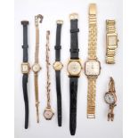 15 gold cased wrist watches. Five watches with 18ct gold cases and ten with 9 carat gold cases, of