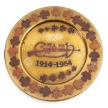 1964 Cumann-na-mBan brass commemorative plate. A brass circular plate, applied to the rim with