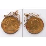 Victoria gold half sovereign, Old Head, 1901, mounted in 9ct gold pendant. Total weight 5.2g.