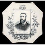 1886 Charles Stewart Parnell commemorative plate. Of octagonal form, the ivory ground centred by a