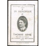 1917 (25 September) Thomas Ashe In Memoriam card. Scarce City Printers, Limerick issue. Also an In