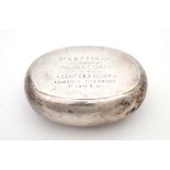 Silver snuff box, East Riding of Yorkshire, Royal Garrison Artillery. An Edwardian silver oval snuff