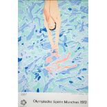 Olympic poster by David Hockney. 'Olympische Spiele Munchen 1970' printed by Edition Olympia,