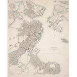 1849 City plan of Boston. Steel engraved plan of Boston with Charlestown and Roxbury prior to the