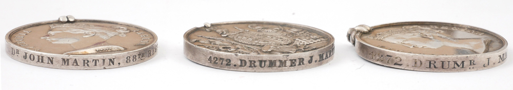 Indian Mutiny Medal group of three to Connaught Rangers Drummer. John Martin. 1858 Indian Mutiny - Image 3 of 4