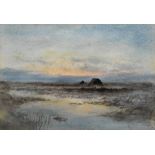 William Percy French (1854-1920) BOG LAKE AT SUNSET watercolour with provenance inscribed on label