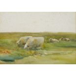 Mildred Anne Butler RWS (1858-1941) SHEEP GRAZING watercolour with various exhibition label