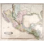 Early 19th century map of Mexico and Guatemala. A hand-coloured, engraved map of Mexico before the