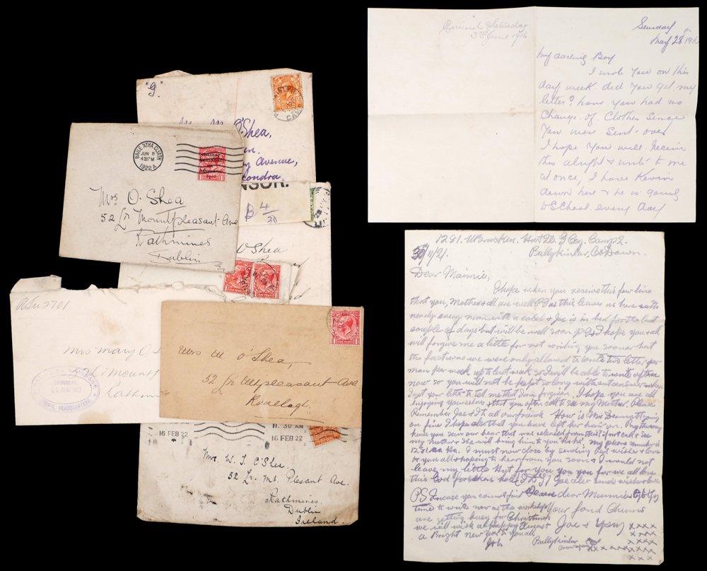 1916-1923 Prison letters, Frongoch and Ballykinlar. A two-page letter with envelope, postmarked 28