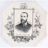 1886 Charles Stewart Parnell commemorative plate. Of octagonal form, the ivory ground centred by a