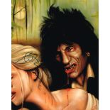 Rolling Stones, signed caricature of Ron Wood. A colour lithograph of Ron Wood as a vampire,