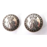 Circa 1780, Aghnahoe Infantry buttons. A pair of white metal, domed buttons, the central reserve