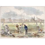 1874 Baseball in London. A hand-coloured engraving 'The Americans Playing Base-Ball at Prince's