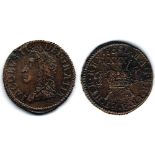 James II "Gunmoney" halfcrown (small), 1690 May Die crack on edge at 11 o'clock, extremely fine.