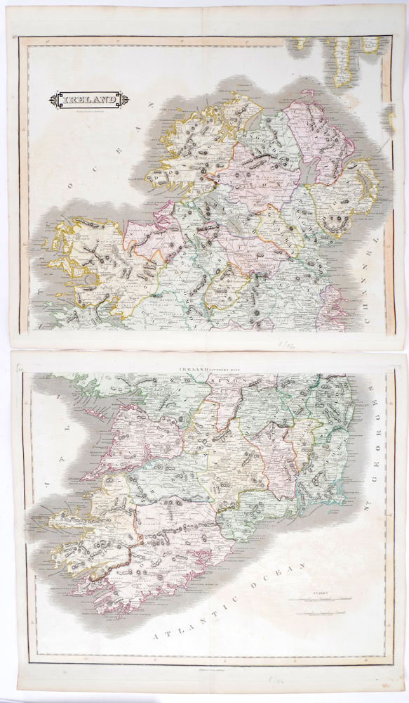 1840-1911 Maps of Ireland, by Lizars and Bacon. A hand-coloured map of Ireland in two sheets by - Image 2 of 2