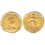 Roman Empire. Valentinian III, 425-455 AD, gold solidus, Ravenna mint, Seaby 4310, good extremely