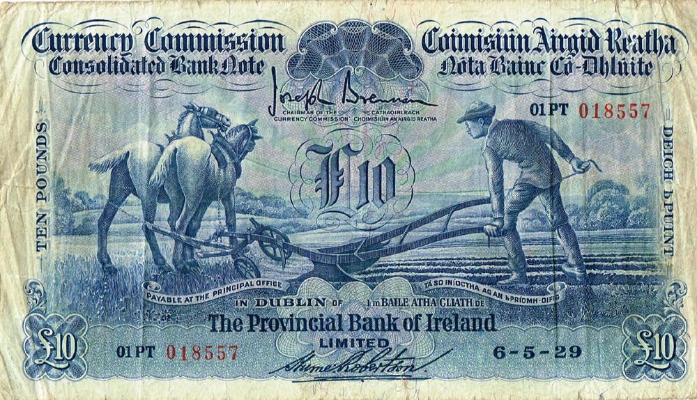 Currency Commission Consolidated Banknote 'Ploughman' Provincial Bank of Ireland Ten Pounds, 6-5-