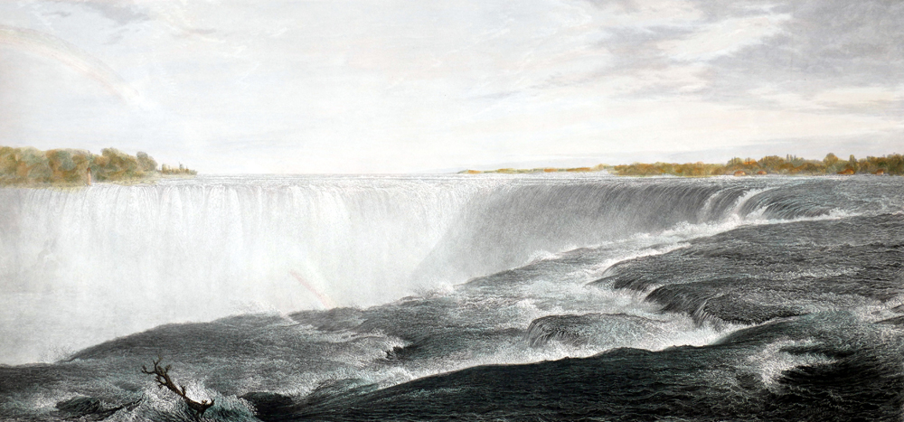 1875 Niagara Falls engraving. A hand-coloured engraved panoramic view of the falls from above, by - Image 2 of 2