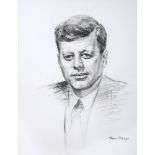 John F Kennedy portrait, by Frank McKelvey. A print of a portrait study of President of the United