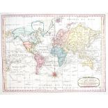 1789 Chart of the World, by Samuel Dunn. A hand-coloured, engraved chart, 'on Mercator's