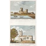 Early 19th century print of Castle Connell and Limerick Cathedral. A hand-coloured engraving