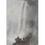 1875 Niagara Falls engraving. A hand-coloured engraved panoramic view of the falls from above, by