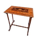 Victorian Killarney ware occasional table. A 19th century, Irish, inlaid yew table, the central