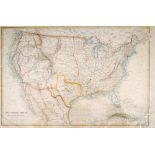 Mid 19th century map of The United States of North America, by JW Lowry. An outline-coloured,