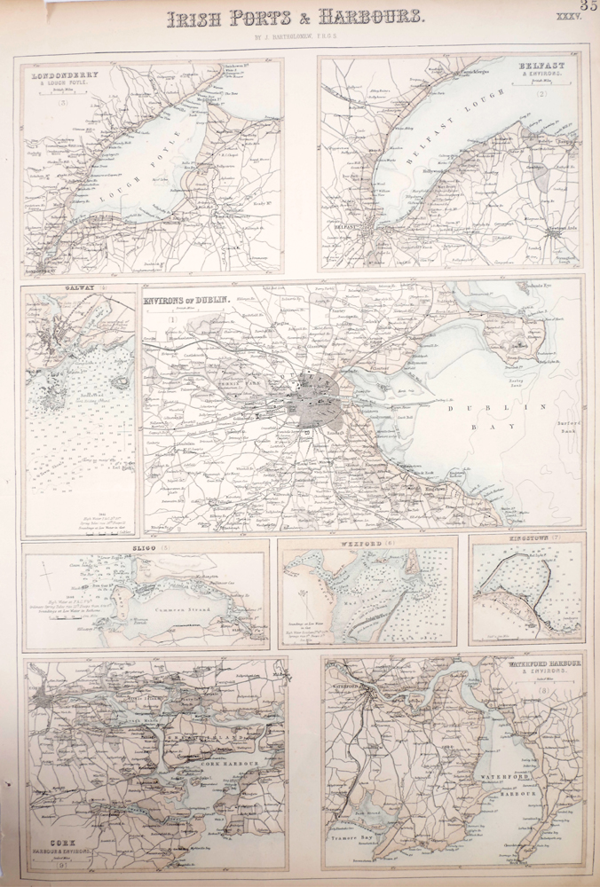 1840-1911 Maps of Ireland, by Lizars and Bacon. A hand-coloured map of Ireland in two sheets by