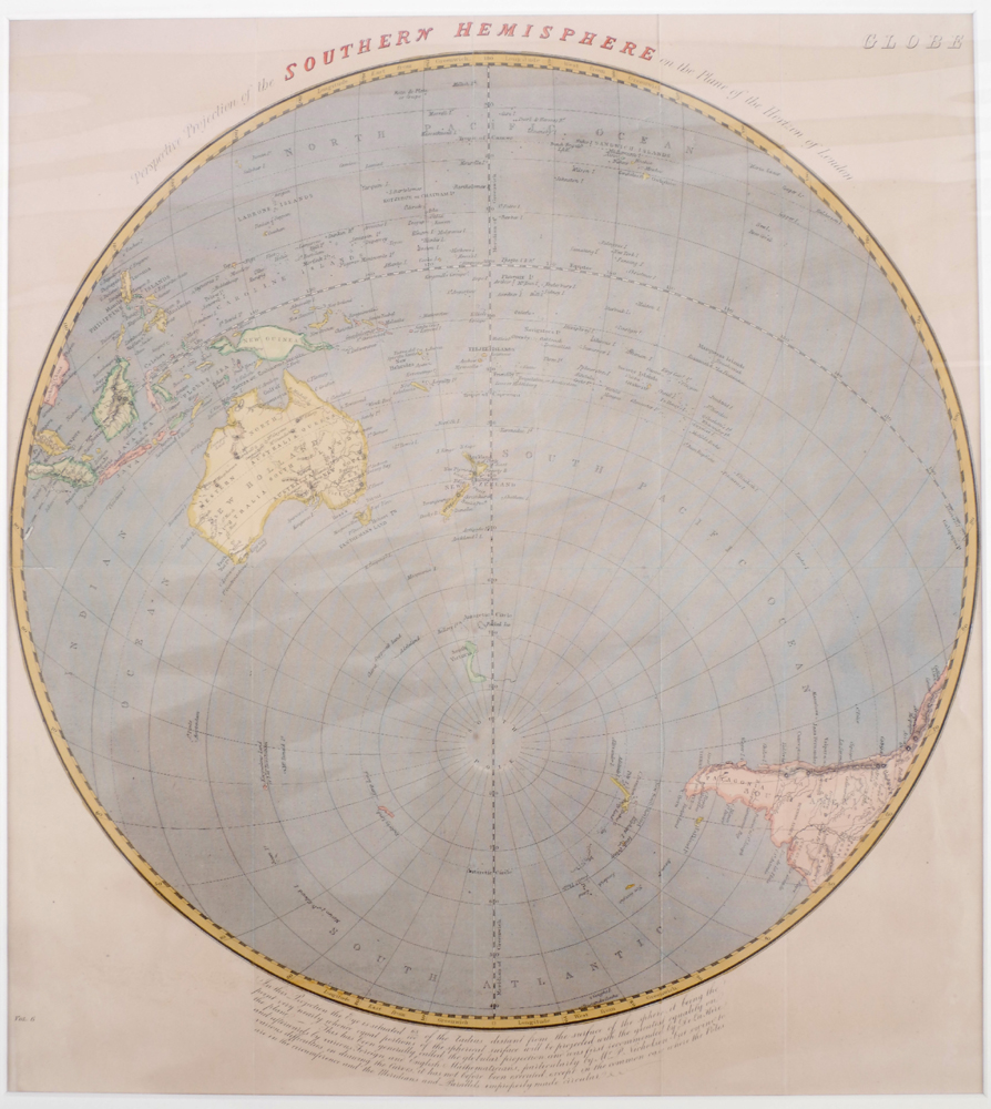 Circa 1800. Map of the Southern Hemisphere. A hand-coloured, engraved map, Prospective Projection of