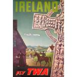 1960s Trans World Airlines 'Ireland - Fly TWA' travel poster. A poster depicting a TWA Constellation