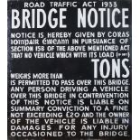 Coras Iompar Eireann metal railway signs. An enamel bridge notice, the black ground with white