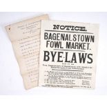 1899-1905 Bagnelstown Fowl Market Letterpress notice of the 1905 bye-laws with respect to the fowl