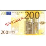 Euro set of SPECIMEN facsimiles Five Euro to Five Hundred Euro. Five, Ten, Twenty, Fifty, One