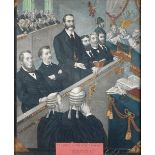 1881 Land League Trials, print A hand-coloured and gilt-highlighted print of the trial in Dublin